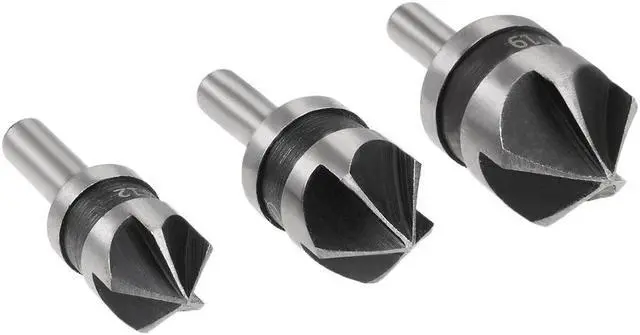 Alt view image 3 of 3 - Countersink Drill Bit Set 12mm 16mm 19mm Dia Round Shank 90 Degree 5 Flute Chamfer Tool for Woodworking Carbon Steel 3pcs