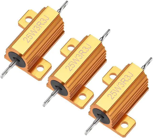 Main image of 25W 3.3 Ohm 5% Aluminum Housing Resistor Screw Tap Chassis Mounted Aluminum Case Wirewound Resistor Load Resistors Gold Tone 3 Pcs