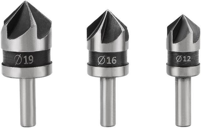 Countersink Drill Bit Set 12mm 16mm 19mm Dia Round Shank 90 Degree 5 Flute  Chamfer Tool for Woodworking Carbon Steel 3pcs 