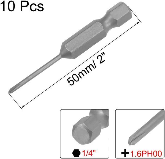 Phillips Bits 10pcs 1/4 Inch Hex Shank 1.6PH00 Magnetic Cross