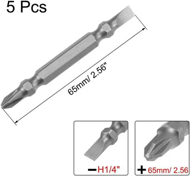 Alt view image 2 of 4 - Phillips Bits 5pcs 1/4 Inch Hex Shank 65mm Length Magnetic Slotted Screwdriver 5PH2/SL5 Double Head Screw Driver Bits S2 Alloy Steel