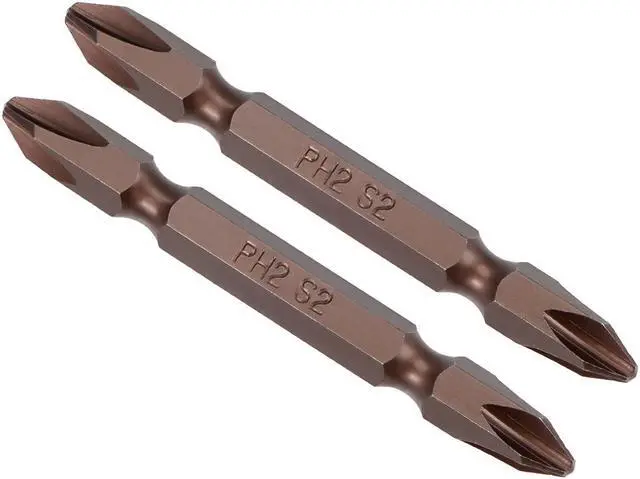 Main image of 2pcs 1/4" Hex Shank 65mm Length Magnetic Screwdriver PH2 Phillips Double-Head Screwdriver Bits S2 Alloy Steel