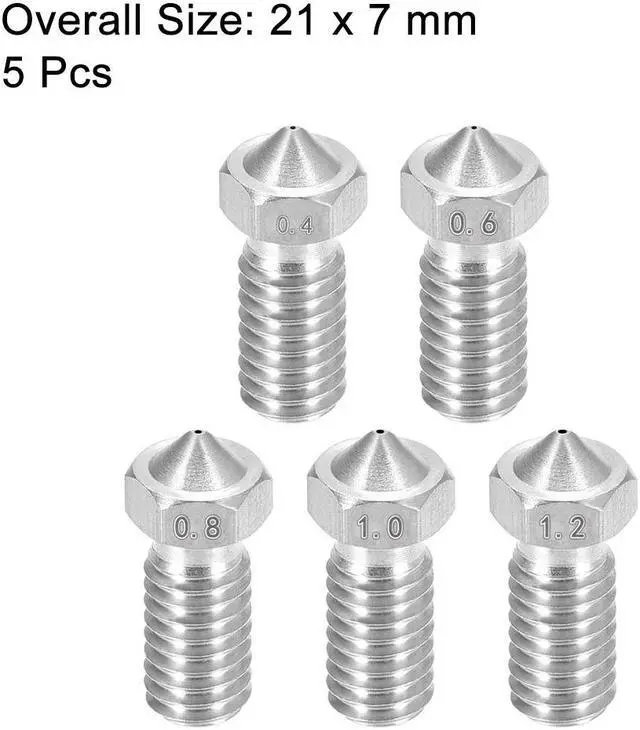 Alt view image 2 of 5 - 3D Printer Nozzle Fit for V6,for 1.75mm Filament Stainless Steel,0.4mm - 1.2mm Total 5pcs
