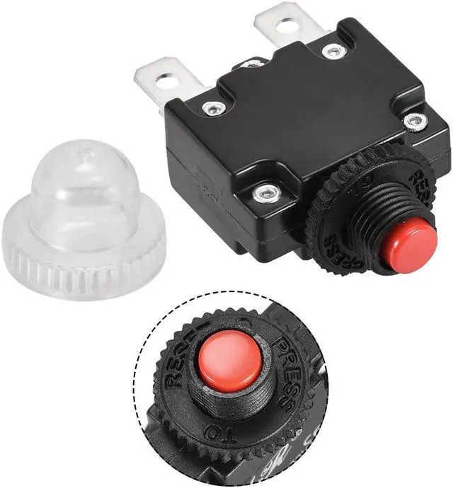 Alt view image 4 of 4 - Thermal Circuit Breakers 15A 125/250V AC 32V DC Push Button Reset Overload Protector Switch with Waterproof Cap 2 Pcs