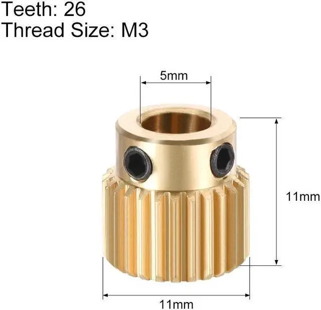 Alt view image 2 of 4 - Brass Drive Gear Extruder Wheel 26 Teeth 5mm Bore 2pcs