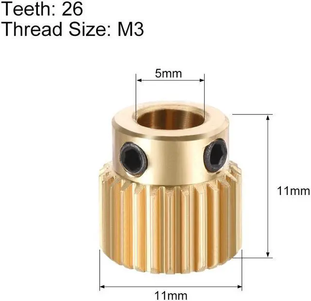 Alt view image 2 of 4 - Brass Drive Gear Extruder Wheel 26 Teeth 5mm Bore 5pcs