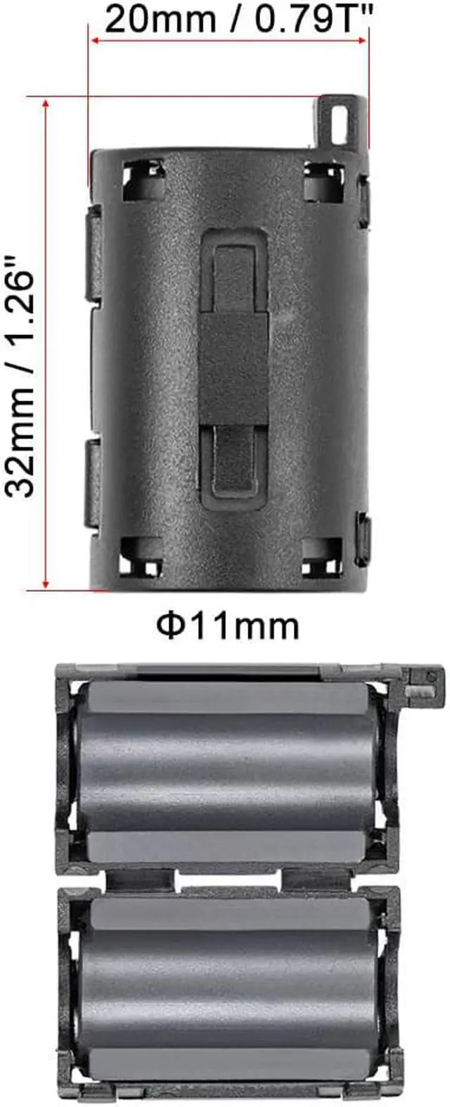 Alt view image 2 of 5 - 11mm Ferrite Cores Ring Clip-On RFI EMI Noise Suppression Filter Cable Clip, Black 10pcs