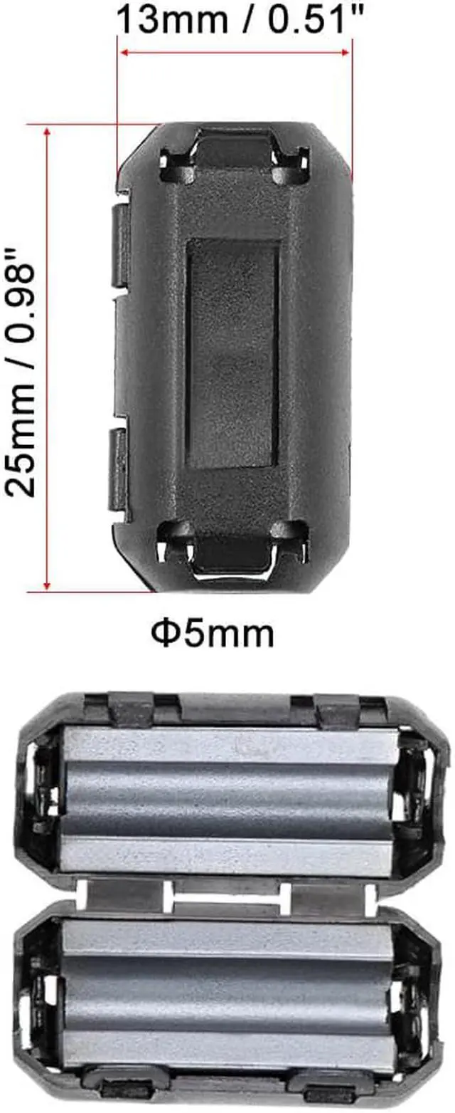 Alt view image 2 of 5 - 5mm Ferrite Cores Ring Clip-On RFI EMI Noise Suppression Filter Cable Clip, Black 5pcs