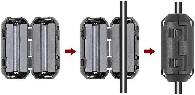 Alt view image 3 of 5 - 3.5mm Ferrite Cores Ring Clip-On RFI EMI Noise Suppression Filter Cable Clip, Black 10pcs