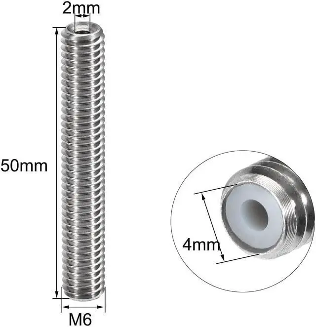 Alt view image 2 of 4 - M6x50mm Extruder 1.75mm Throat Tube for MK8 Makerbot Reprap 3D Printer