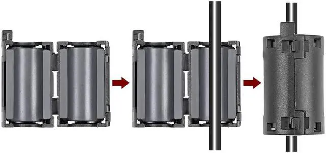 Alt view image 3 of 5 - 11mm Ferrite Cores Ring Clip-On RFI EMI Noise Suppression Filter Cable Clip, Black 10pcs