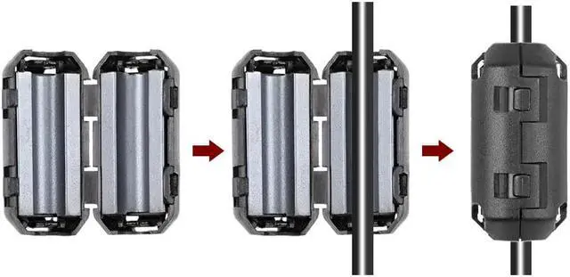 Alt view image 3 of 5 - 5mm Ferrite Cores Ring Clip-On RFI EMI Noise Suppression Filter Cable Clip, Black 5pcs