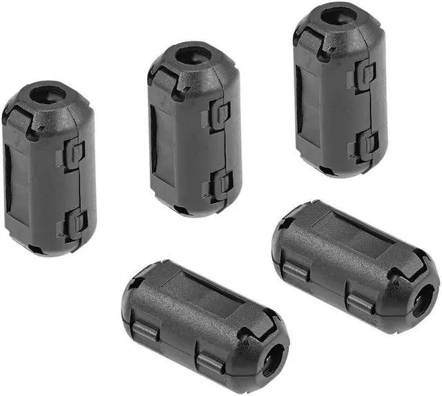 Main image of 5mm Ferrite Cores Ring Clip-On RFI EMI Noise Suppression Filter Cable Clip, Black 5pcs