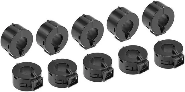 Main image of 15mm Ferrite Cores Ring Clip-On RFI EMI Noise Suppression Filter Cable Clip, Black 10pcs