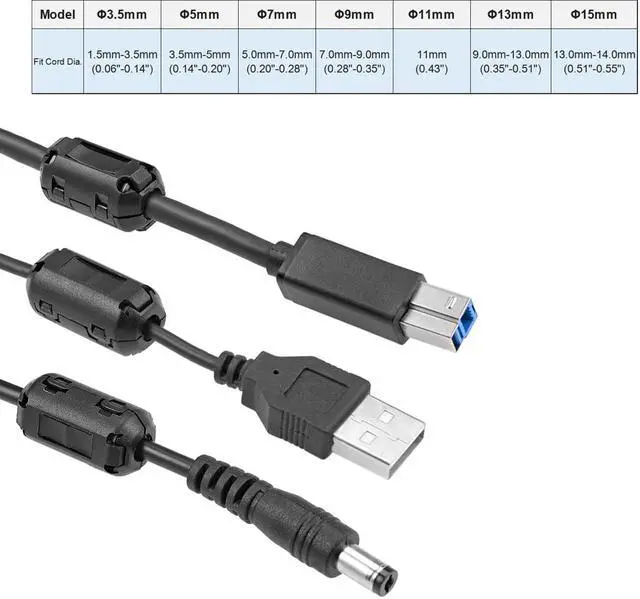 Alt view image 4 of 5 - 11mm Ferrite Cores Ring Clip-On RFI EMI Noise Suppression Filter Cable Clip, Black 10pcs