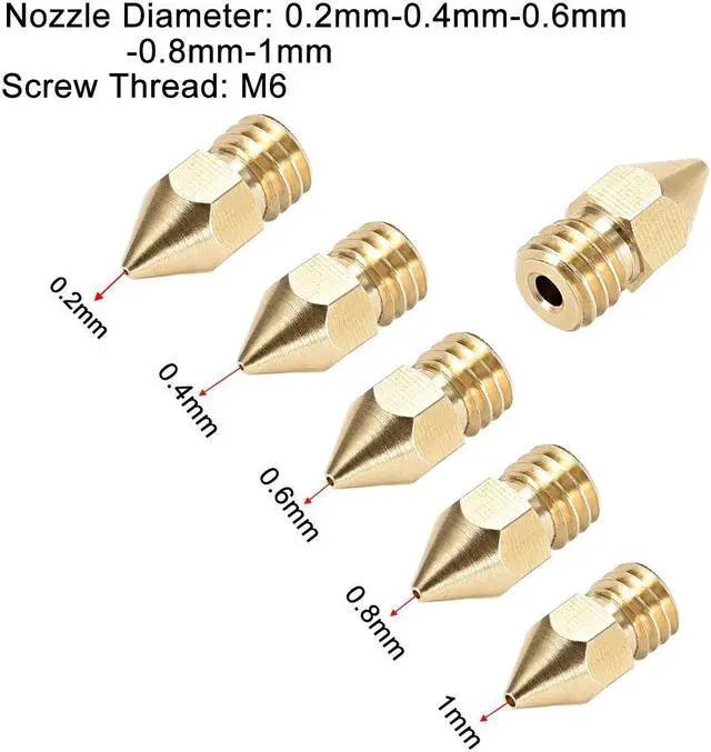 Alt view image 3 of 5 - 3D Printer Nozzle Fit for MK8,for 1.75mm Filament Brass,0.2mm - 1mm Total 10pcs