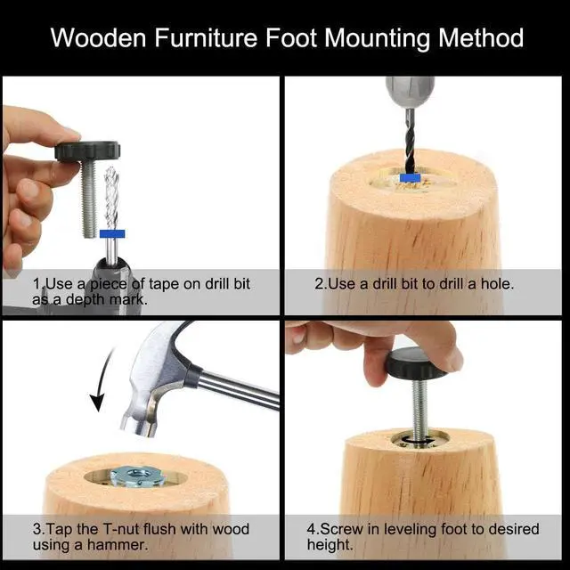 Alt view image 7 of 7 - M10 x 50 x 42mm Screw on Furniture Glide Leveling Feet Floor Protector Adjuster Pad with T-nuts for Machine Sofa Leg 4pcs