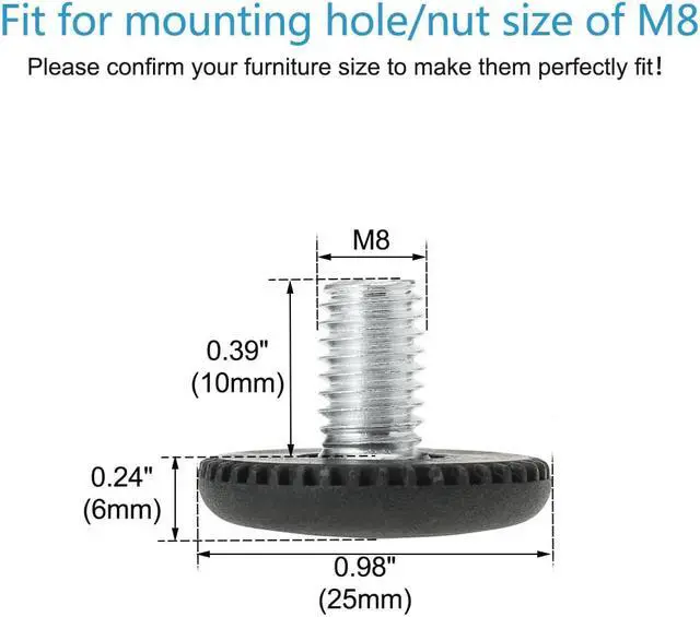 Alt view image 2 of 7 - M8 x 10 x 25mm Leveling Feet Adjustable Leveler Floor Protector for House Furniture Chair Table Desk Leg 4pcs