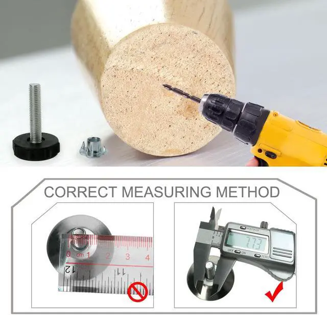 Alt view image 3 of 7 - M10 x 50 x 42mm Screw on Furniture Glide Leveling Feet Floor Protector Adjuster Pad with T-nuts for Machine Sofa Leg 4pcs