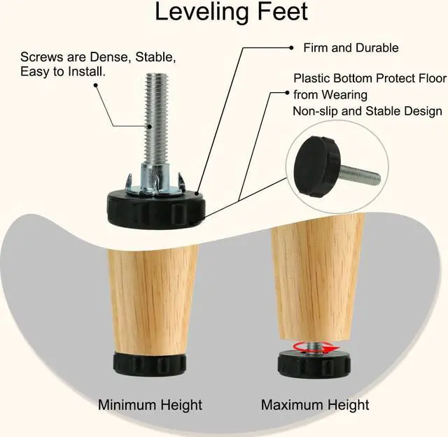 Alt view image 4 of 7 - M10 x 50 x 42mm Screw on Furniture Glide Leveling Feet Floor Protector Adjuster Pad with T-nuts for Machine Sofa Leg 4pcs
