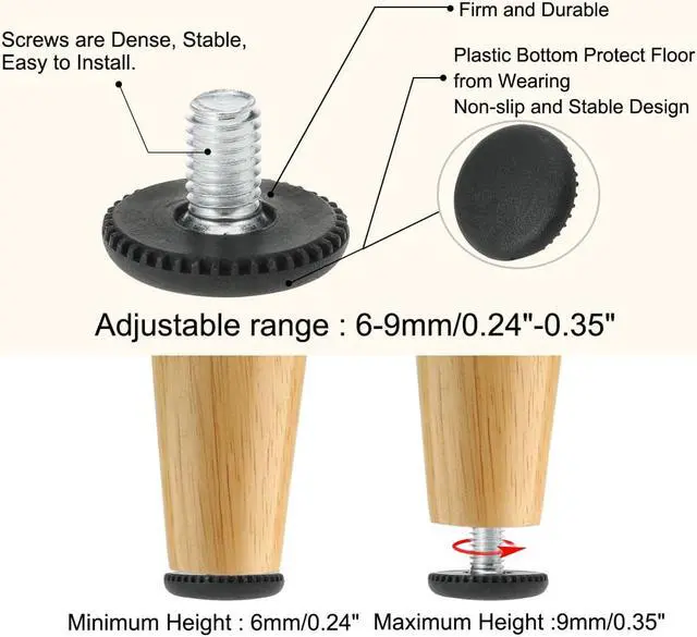 Alt view image 4 of 7 - M8 x 10 x 25mm Leveling Feet Adjustable Leveler Floor Protector for House Furniture Chair Table Desk Leg 12pcs