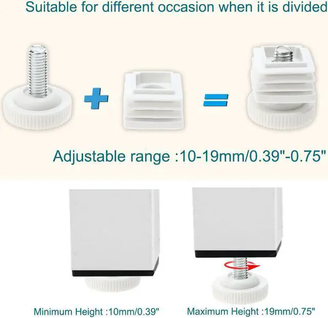 Alt view image 3 of 7 - Leveling Feet 25 x 50mm Rectangle Tube Inserts Kit Furniture Glide Adjustable Leveler for Chair Desk Leg 8 Sets