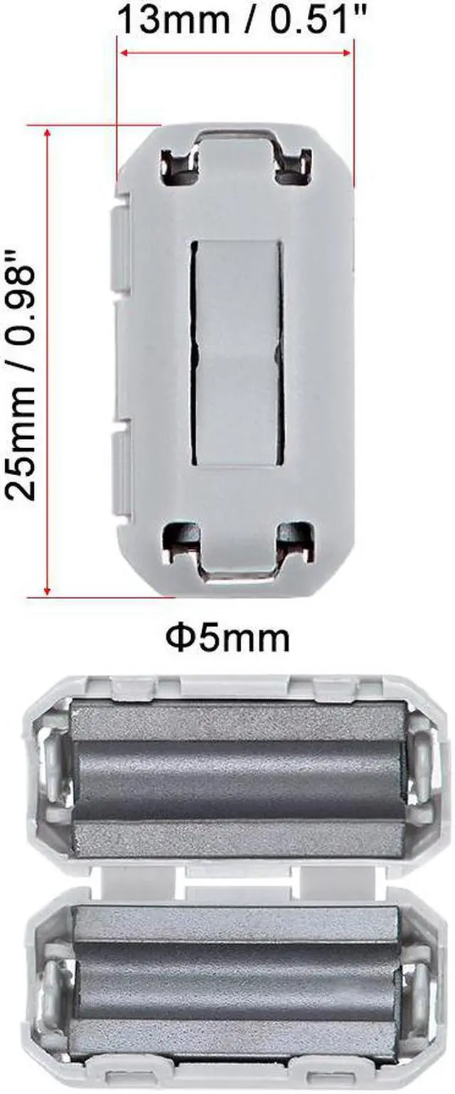 Main image of 5mm Ferrite Cores Ring Clip-On RFI EMI Noise Suppression Filter Cable Clip, Gray 5pcs