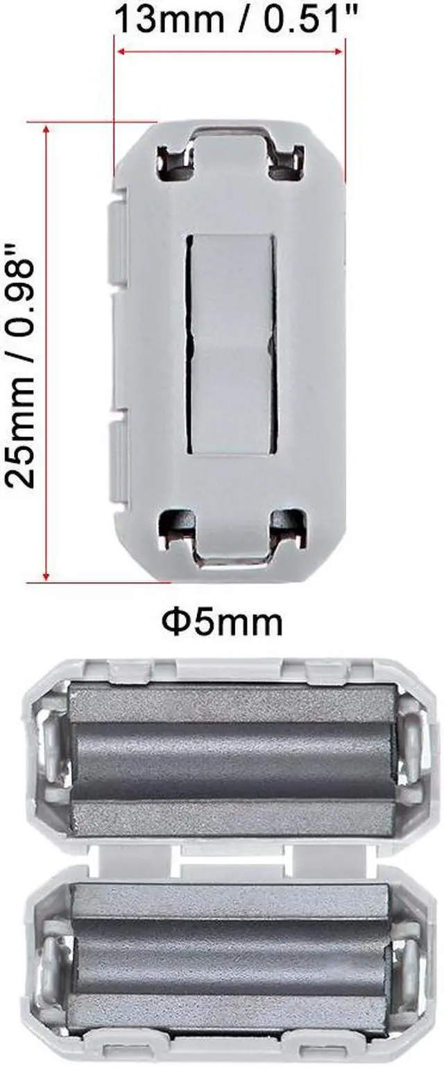 Main image of 5mm Ferrite Cores Ring Clip-On RFI EMI Noise Suppression Filter Cable Clip, Gray 10pcs