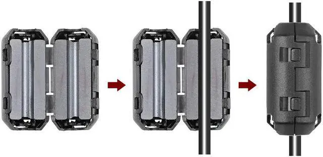 Alt view image 3 of 5 - Ferrite Cores Ring 3.5mm 5mm 7mm 9mm 13mm Clip-On RFI EMI Noise Suppression Filter Cable Clip, Black 20pcs