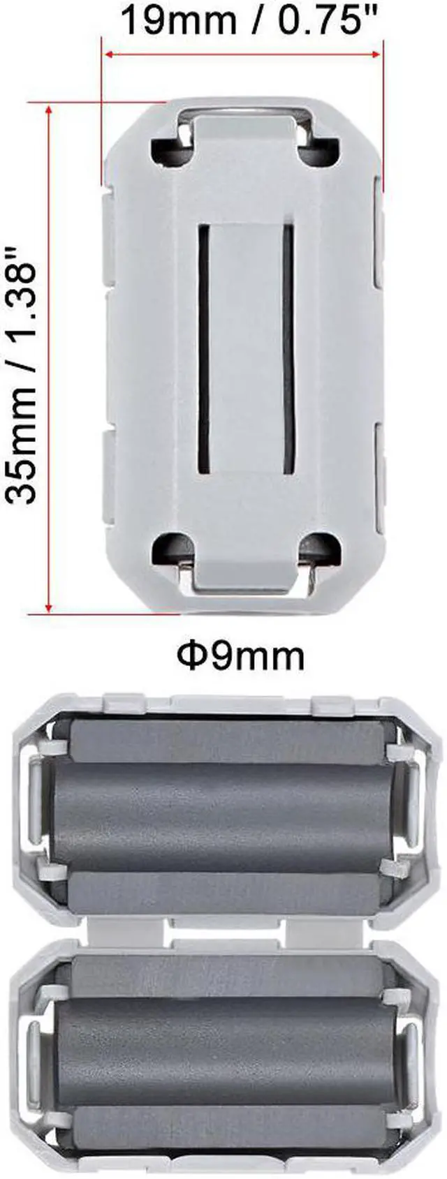 Main image of 9mm Ferrite Cores Ring Clip-On RFI EMI Noise Suppression Filter Cable Clip, Grey 10pcs