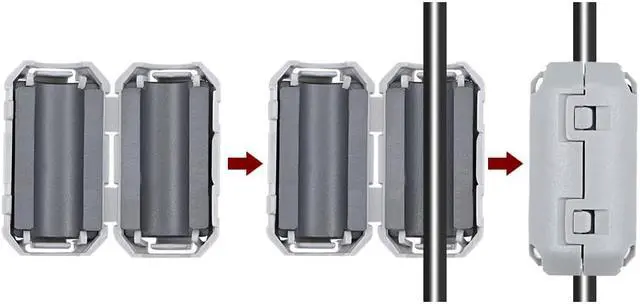 Alt view image 2 of 4 - 9mm Ferrite Cores Ring Clip-On RFI EMI Noise Suppression Filter Cable Clip, Grey 10pcs