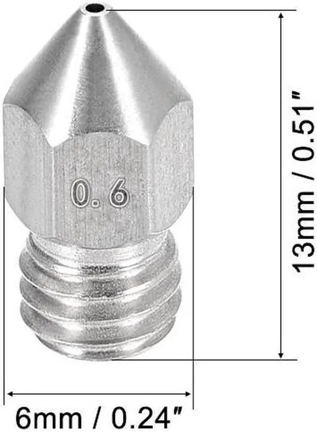 Alt view image 2 of 5 - 0.6mm 3D Printer Nozzle, Fit for MK8, for 1.75mm Filament Stainless Steel 5pcs