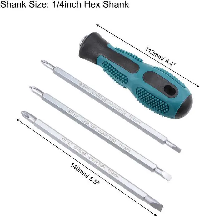 Alt view image 2 of 3 - Magnetic Screwdriver 4 in 1 Dual Way Slotted Phillips Head 1/4inch Hex Shank Screwdrive Bits Set W Round Shaft Non Slip Comfortable Handle