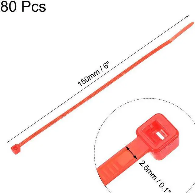 Alt view image 2 of 3 - Cable Zip Ties 150mmx2.5mm Self-Locking Nylon Tie Wraps Red 80pcs