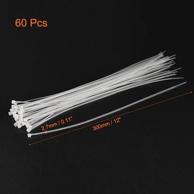Alt view image 2 of 4 - Cable Zip Ties 300mmx2.7mm Self-Locking Nylon Tie Wraps White 60pcs