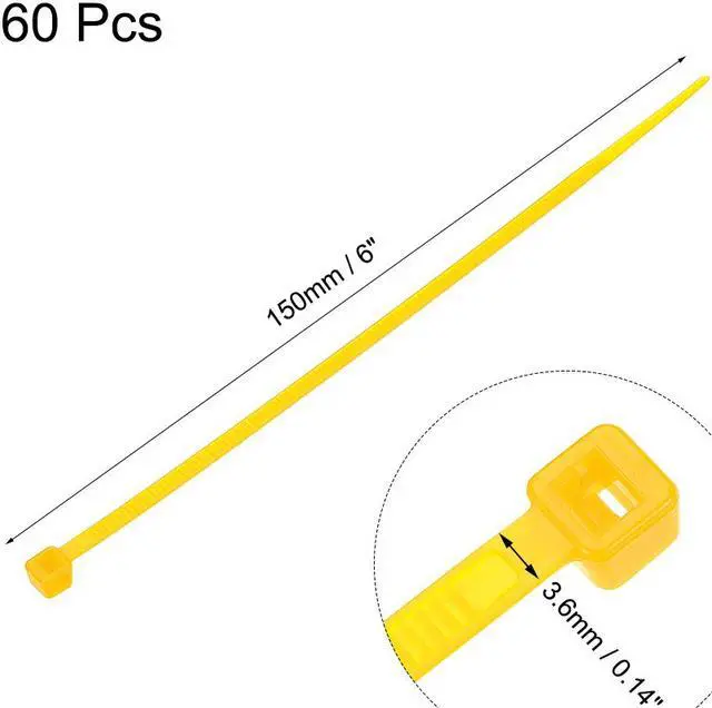Alt view image 2 of 3 - Cable Zip Ties 150mmx3.6mm Self-Locking Nylon Tie Wraps Yellow 60pcs