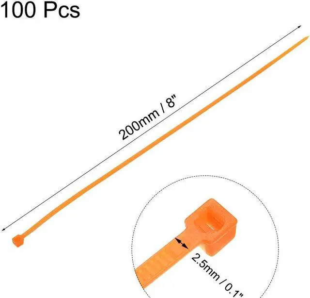 Alt view image 2 of 3 - Cable Zip Ties 200mmx2.5mm Self-Locking Nylon Tie Wraps Orange 100pcs