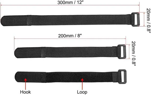 Alt view image 2 of 5 - Reusable Cable Ties 8 Inch & 12 Inch Hook and Loop Cord Wrap with Buckle Black 20pcs