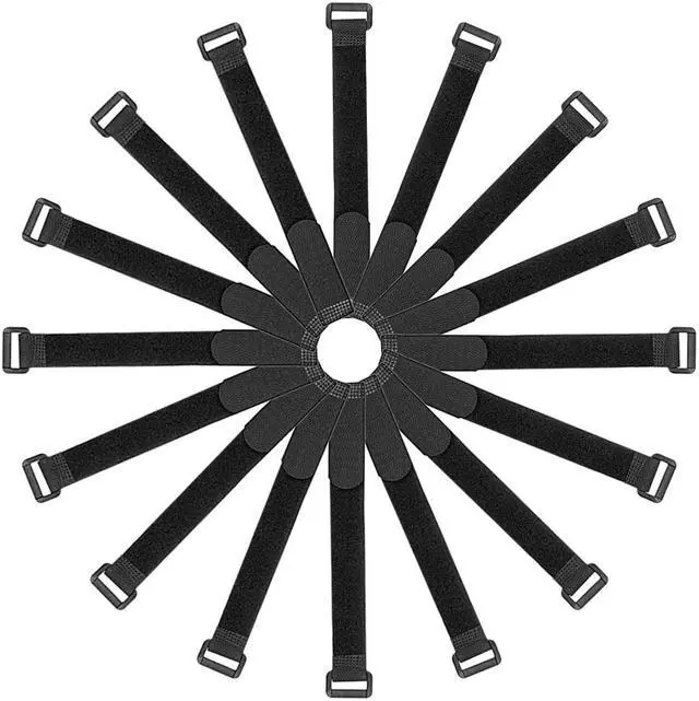 Main image of Reusable Cable Ties 12 Inch Hook and Loop Cord Wrap with Buckle Black 16pcs