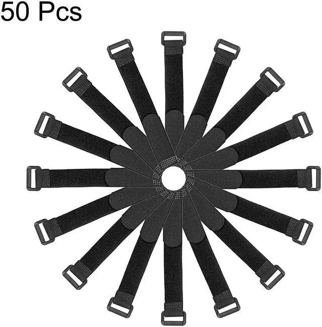 Alt view image 4 of 5 - Reusable Cable Ties 8 Inch Hook and Loop Cord Wrap with Buckle Black 50pcs