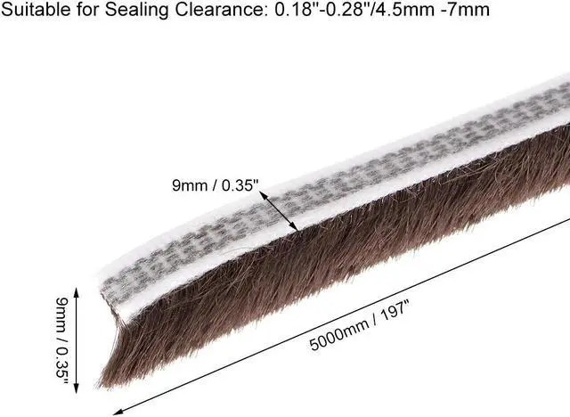 Alt view image 2 of 4 - Brush Weather Stripping, Adhesive Felt Door Seal Strip Pile Weatherstrip Door Sweep Brush for Door Window  197Inch L X 0.35 Inch W (5000mm X 9mm)Brown