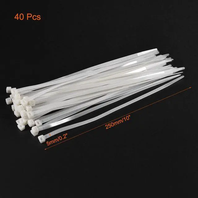 Alt view image 2 of 4 - Cable Zip Ties 250mm x5mm Self-Locking Nylon Tie Wraps White 40 pcs