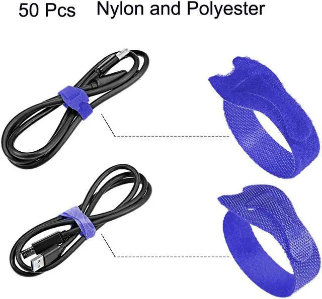 Alt view image 3 of 5 - Reusable Cable Ties 8 Inch Hook and Loop Cord Wraps Blue Adjustable Strap 50pcs