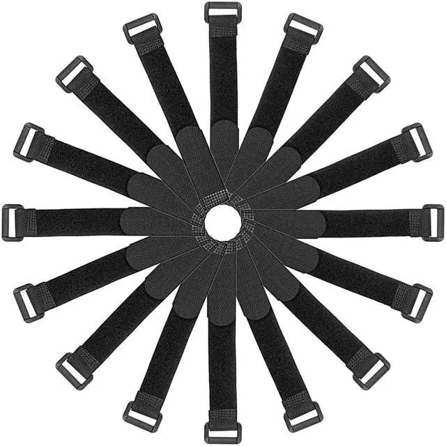 Main image of Reusable Cable Ties 8 Inch Hook and Loop Cord Wrap with Buckle Black 50pcs