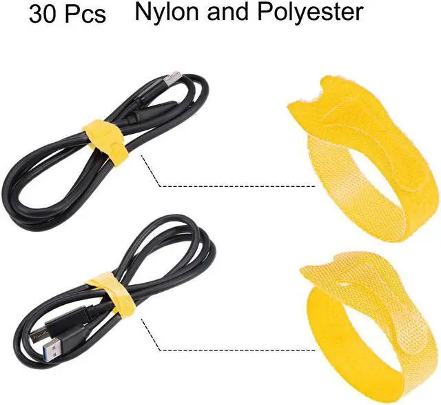 Alt view image 3 of 5 - Reusable Cable Ties 8 Inch Hook and Loop Cord Wraps Yellow Adjustable Strap 30pcs