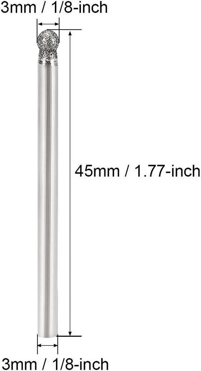 Alt view image 2 of 4 - Diamond Burrs Grinding Drill Bits for Carving Rotary Tool 1/8-Inch Shank 3mm Sphere 150 Grit 2 Pcs