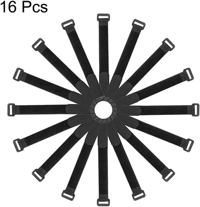 Alt view image 4 of 5 - Reusable Cable Ties 12 Inch Hook and Loop Cord Wrap with Buckle Black 16pcs