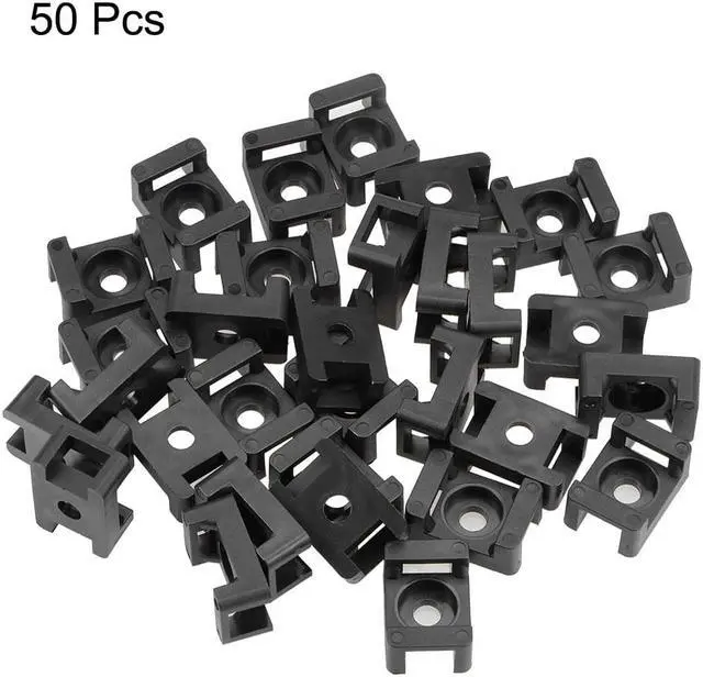 Alt view image 2 of 3 - Cable Tie Base Saddle Type Mount Wire Holder Permanently Anchor To Wall Desk 23x16x10mm Black 5mm Hole 50pcs