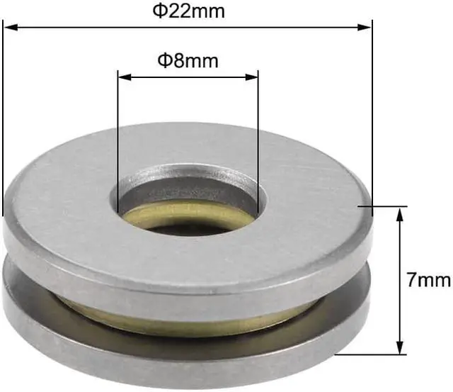 Alt view image 3 of 4 - F8-22M Miniature Thrust Ball Bearings 8mm x 22mm x 7mm Chrome Steel with Washers 10 Pcs