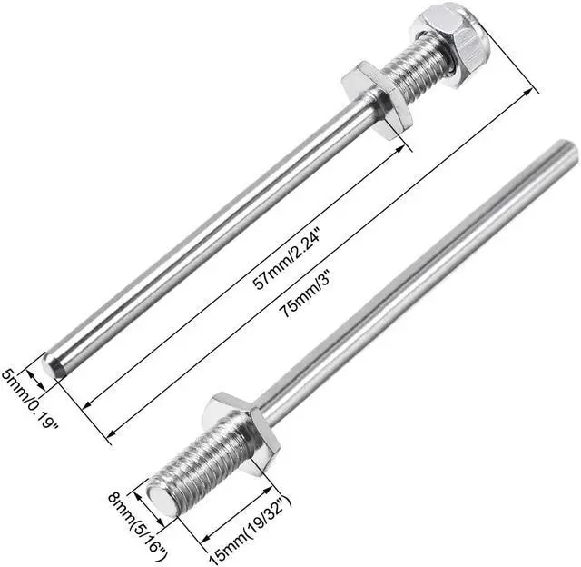 Alt view image 2 of 3 - 5/16 Inch Diameter x 3 Inch Length Landing Gear Steel Axle Shaft Drive Axle with Nuts for RC Airplane - 4PCS